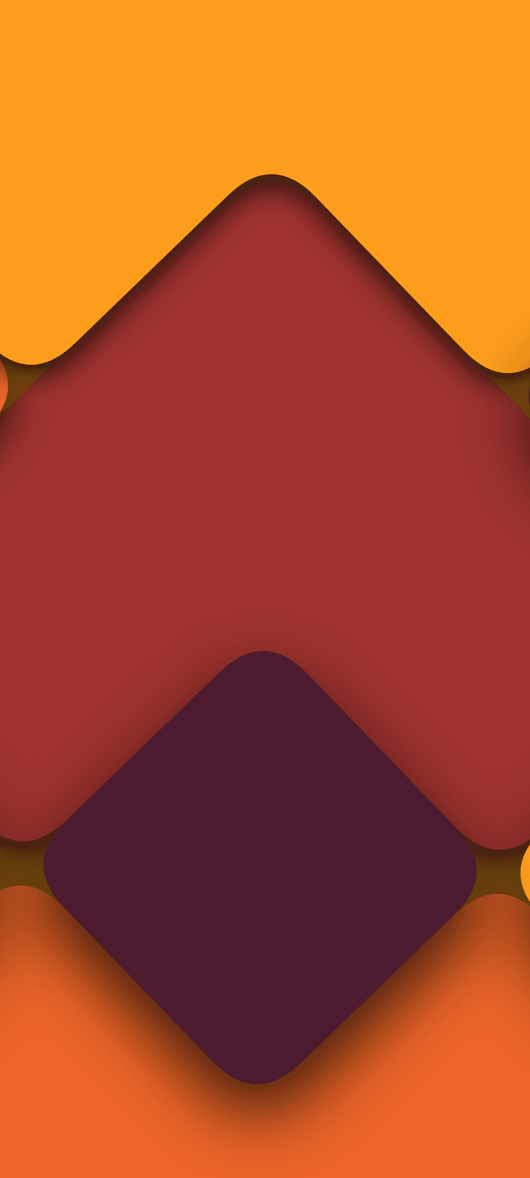Rounded geometric shapes in earthy tones of brown and tan overlap with subtle drop shadows to create depth.