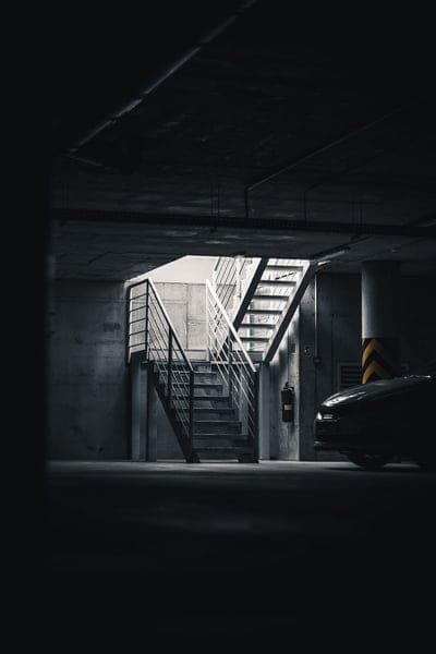 car, gray, dark, parking, stairs, mobile wallpaper, android wallpaper, iPhone wallpaper, phone wallpaper
