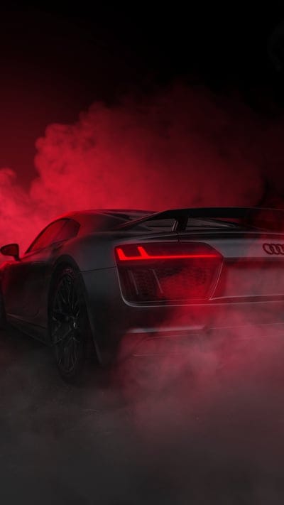 car,black,smoke,back view,red