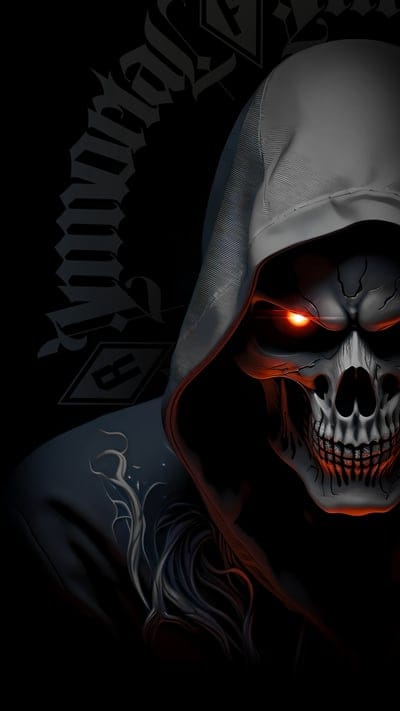 skull,hood,angry,inscription,black