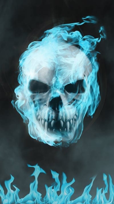 Blue Demon,blue,cyan,death,demon,demonic,devil,fire,flame,skeleton, skull
