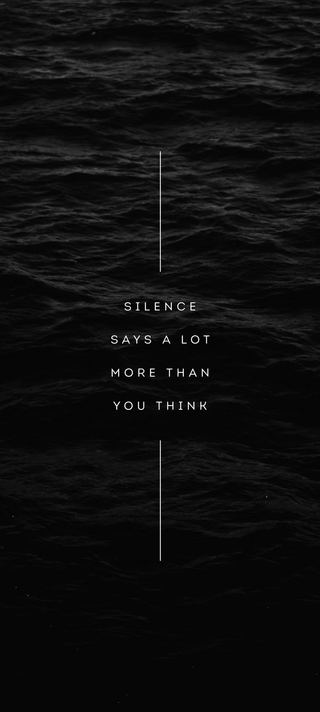 White quote text on a dark rippled water surface with subtle reflections and a minimalist monochrome aesthetic.