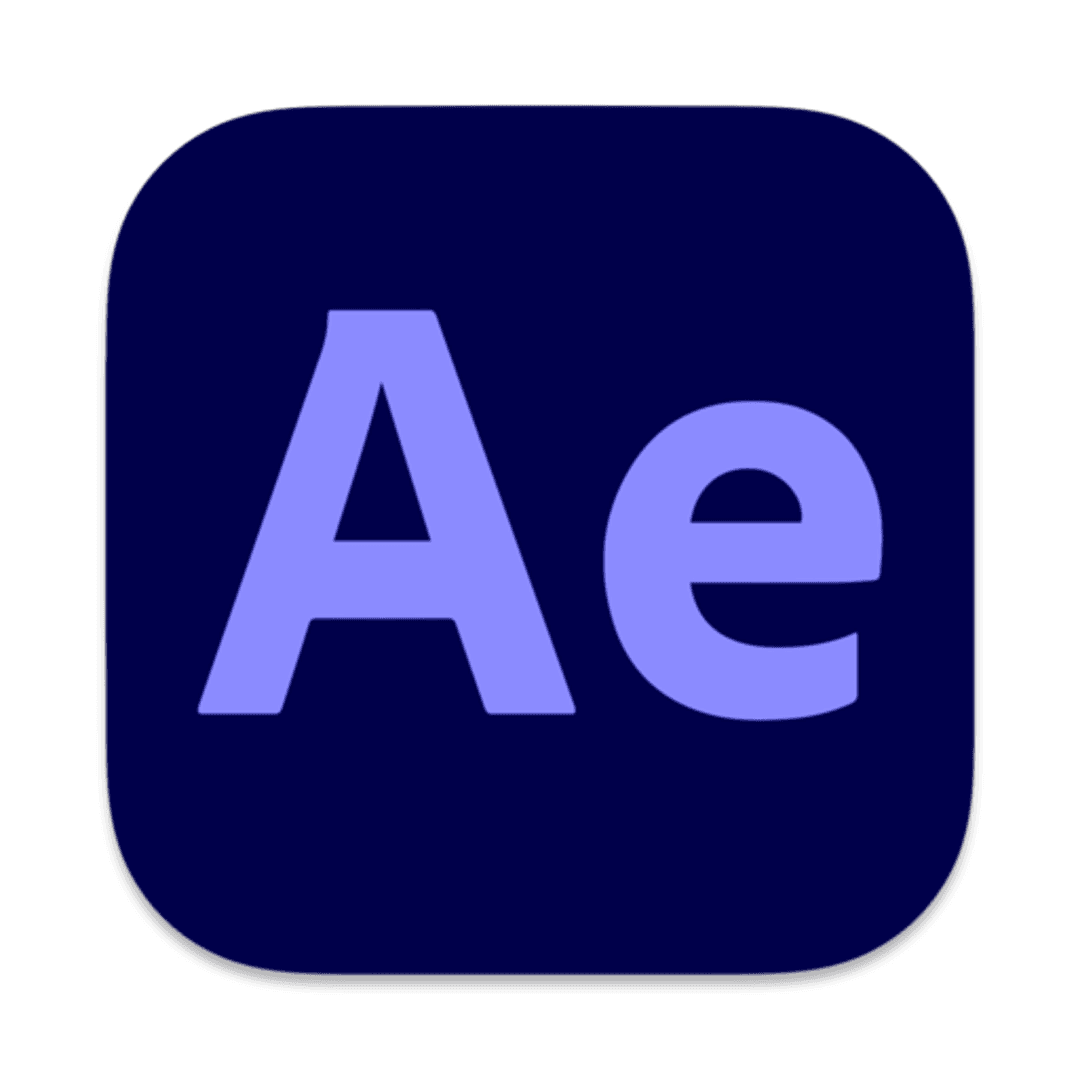 Adobe After Effects icon png featuring a purple squircle with white Ae letters and subtle 3D depth shadows.