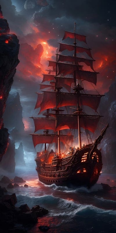 Lost,Ship,Storm,Sea,Lava,Rocks,Cool,Mountains,Red,Dark