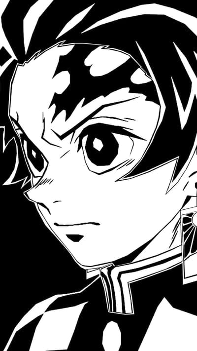 Tanjiro Kamado, Demon Slayer, black and white, iconic, character, minimalist, determined, scar, Hanafuda, anime, fan art, protagonist, cool, manga, Nezuko, Kimetsu no Yaiba, Water Breathing, resolve, focused, clean