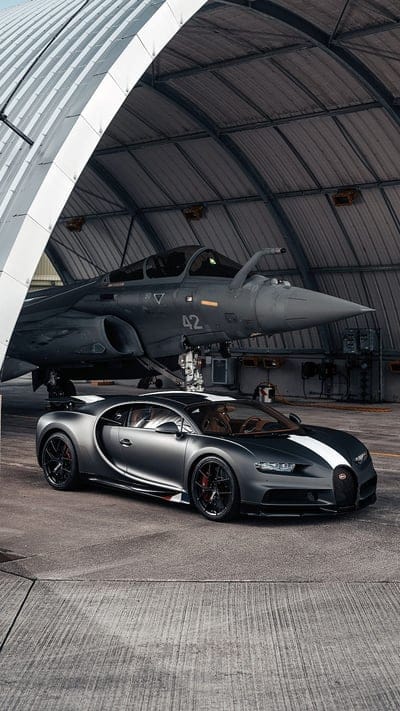 Bugatti and aircraft, parking, car, chiron, france, rafale, italy, mobile wallpaper, android wallpaper, iPhone wallpaper, phone wallpaper