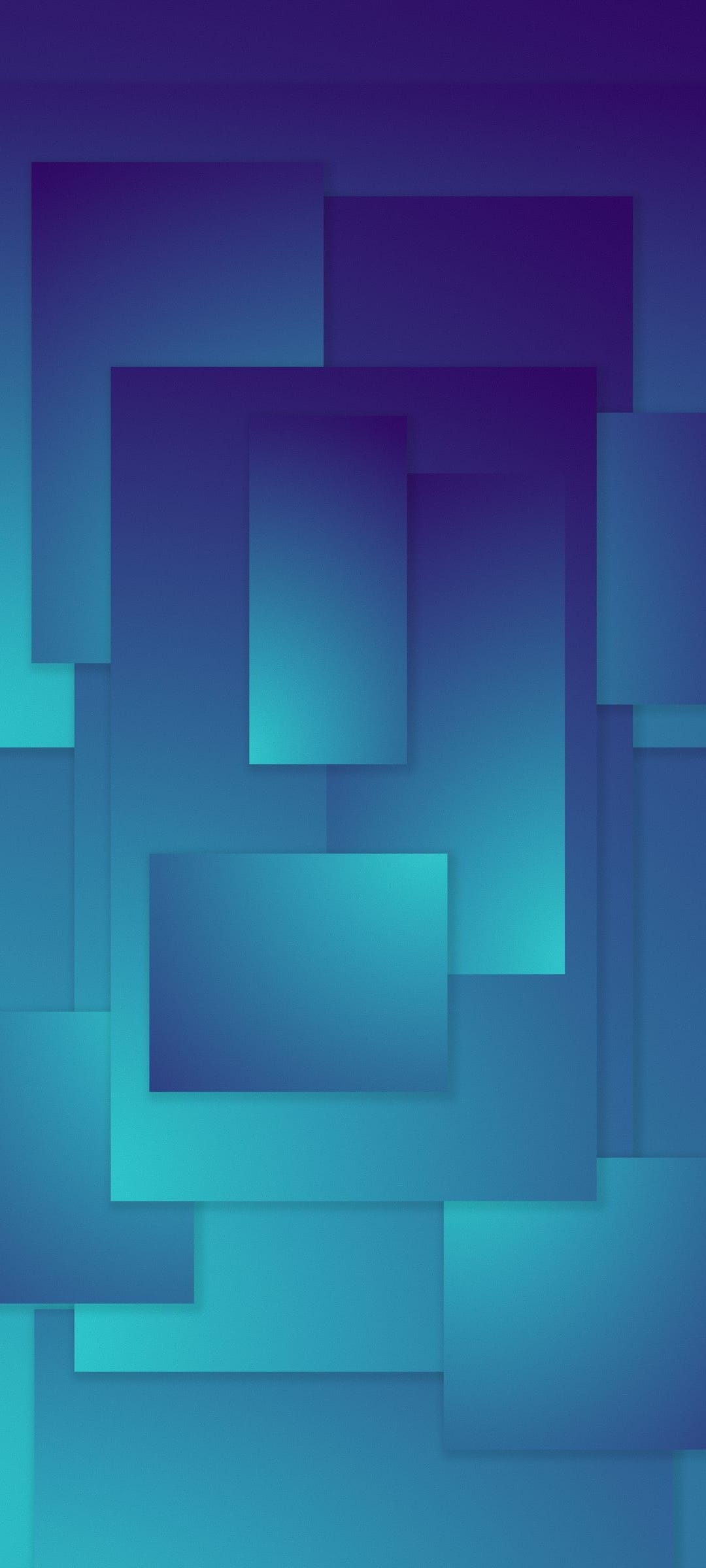 Purple and turquoise geometric shapes overlap with soft gradient transitions and sharp, clean angular edges.