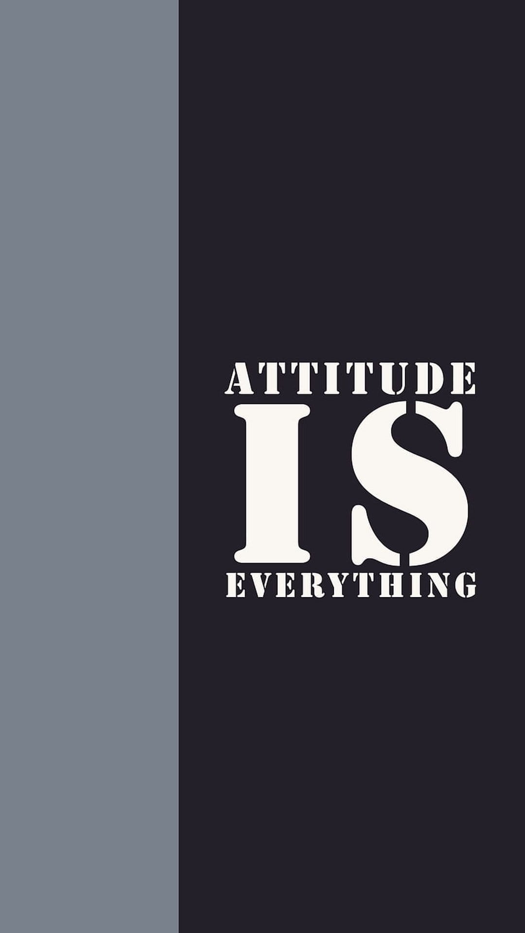 White sans-serif text reading Attitude Is Everything on a dark background with a vertical gray panel at the left.