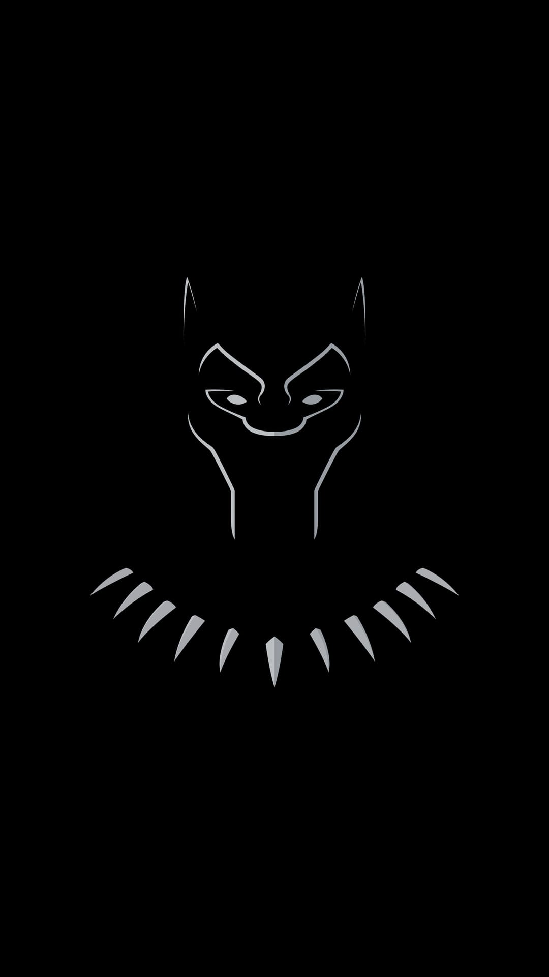 Black Panther mask and pointed collar features shown with thin white outlines on an obsidian background.
