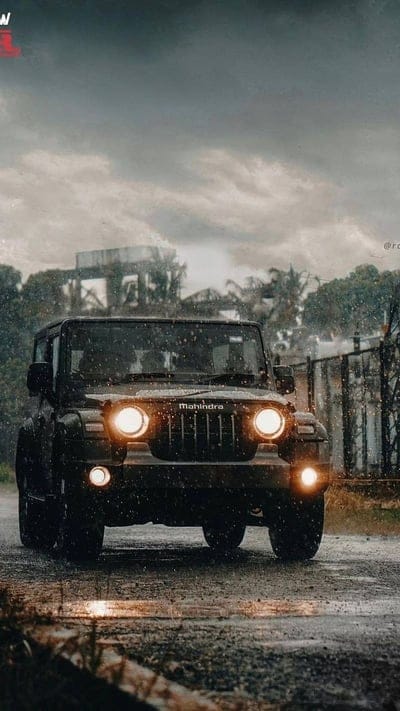 Thar Gadi, Rainy Effect, car, mahindra, mobile wallpaper, android wallpaper, iPhone wallpaper, phone wallpaper