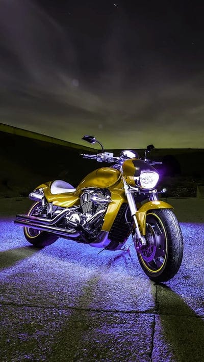 Bike, motor, motorcycle, night, purple, yallow, mobile wallpaper, android wallpaper, iPhone wallpaper, phone wallpaper