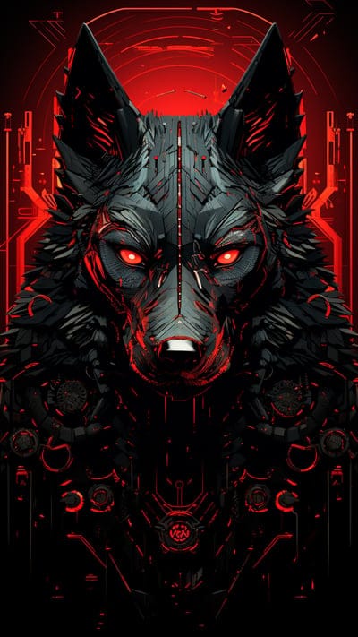 wolf,predator,cyborg,red,art