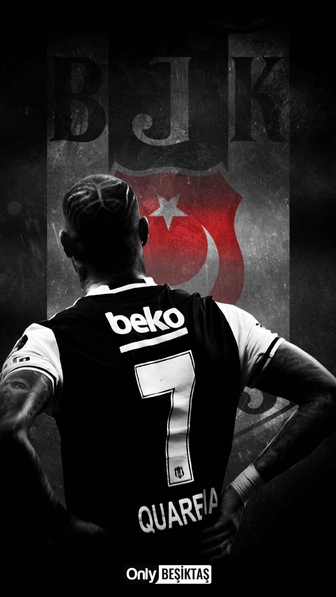 Ricardo Quaresma's back with braided hair and tattoos while wearing a black and white Beşiktaş number 7 jersey.