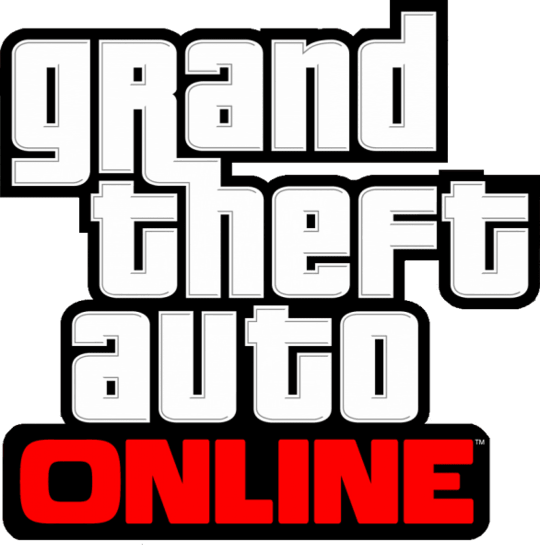 Grand Theft Auto Online logo displays bold white sans-serif typography with subtle matte textures and gradients.
