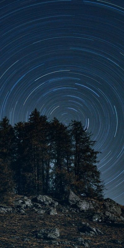 Star Trails, Night Sky, Astronomy, Long Exposure, Forest, Trees, Celestial, Cosmic, Nature, Milky Way, Silhouette, Dark, Outdoors, Wilderness, Astrophotography, Swirl, Stars, Serene, Enigmatic, Landscape