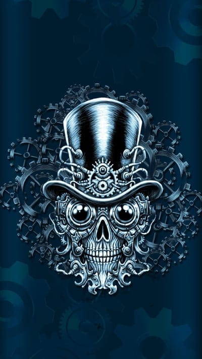 Metallic Punk, metal, metallic, steampunk, blue, skull