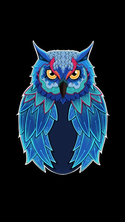 Owl, illustration, digital art, stylized, blue, intricate, vibrant, patterns, abstract, artistic, wise, nocturnal, bird, colorful, design, unique, modern, graphic, fantasy, symbolic