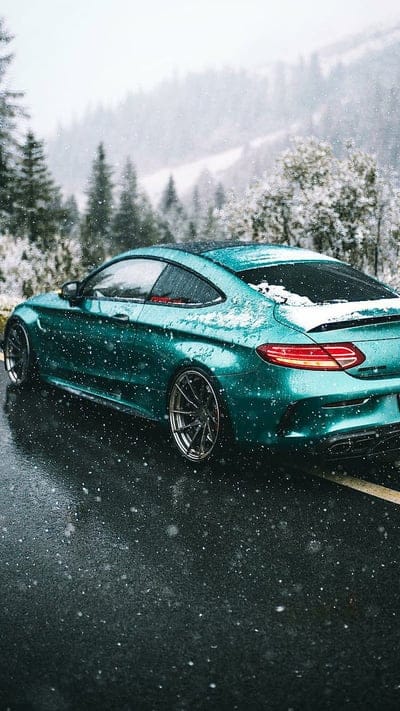 Winter is coming, mercedes, amg, green, car, supercar, sports, snow, mountains, mobile wallpaper, android wallpaper, iPhone wallpaper, phone wallpaper