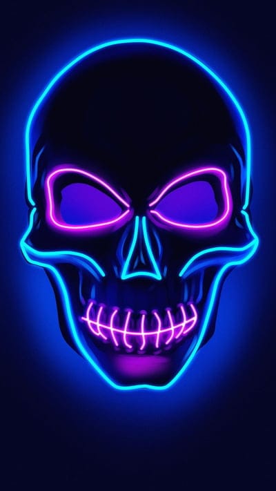 Neon skull, blue, dark, man, neons, pink