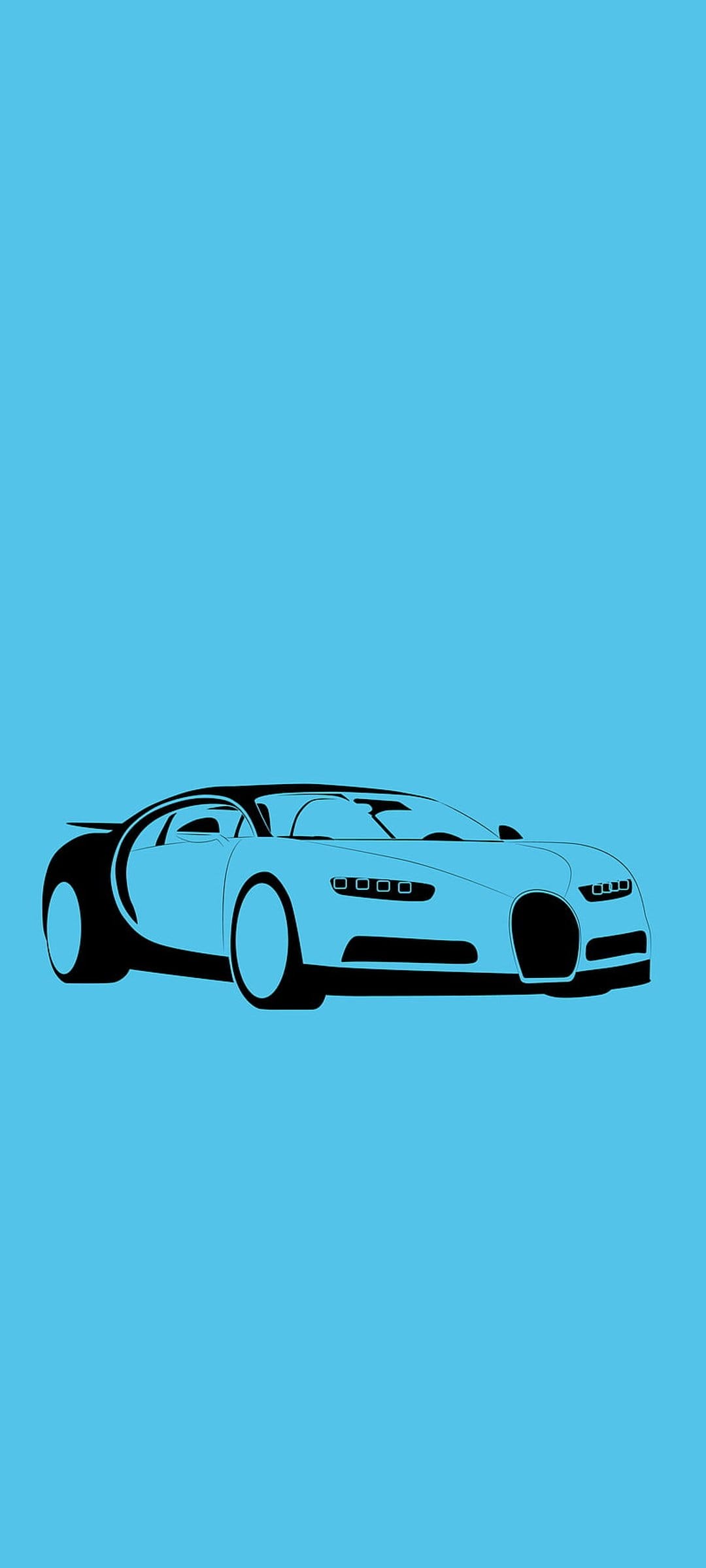 Bugatti Chiron silhouette showing its aerodynamic profile and curved lines against a solid cobalt blue background.