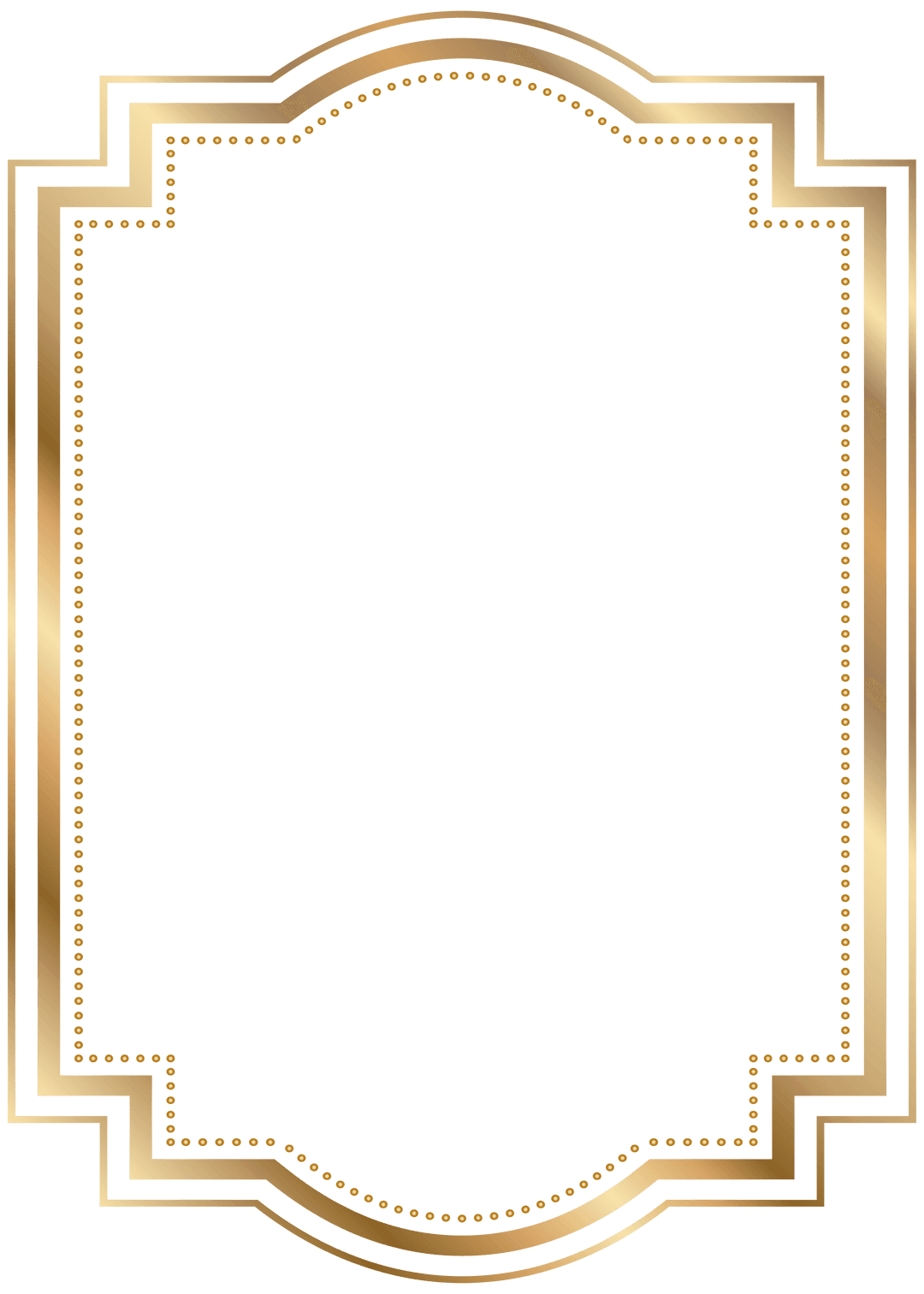 Rectangular metallic frame PNG with transparent center and sharp polished edges on a white background.