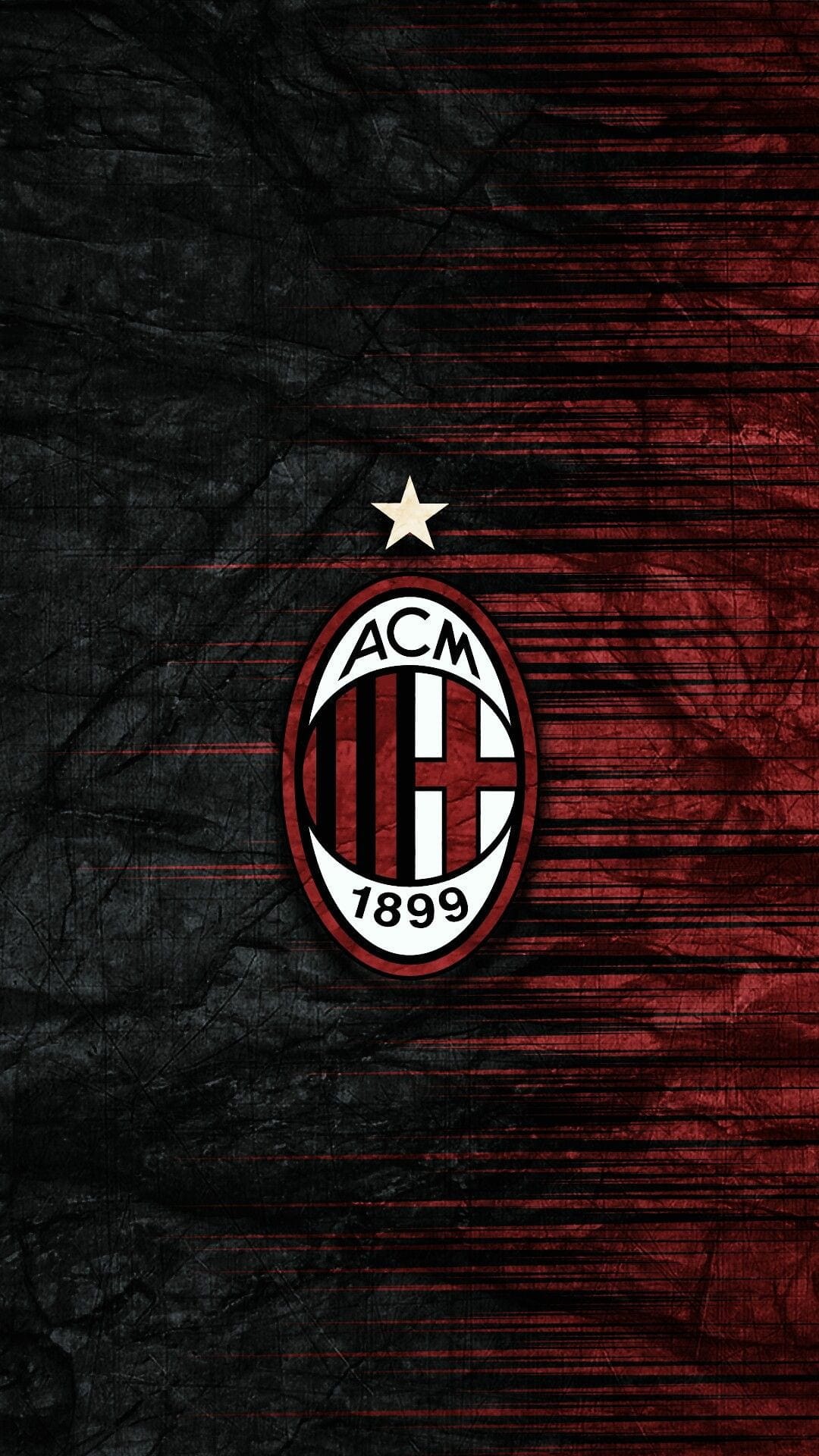 AC Milan logo centered on a textured red and black background with horizontal distressed lines and dark shadows.