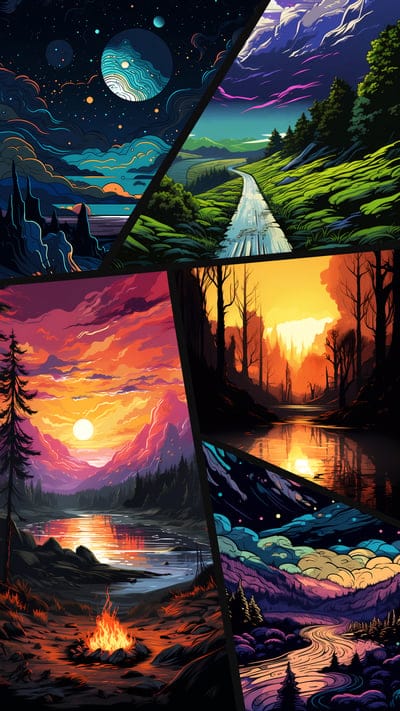 landscapes,mountains,road,art,collage