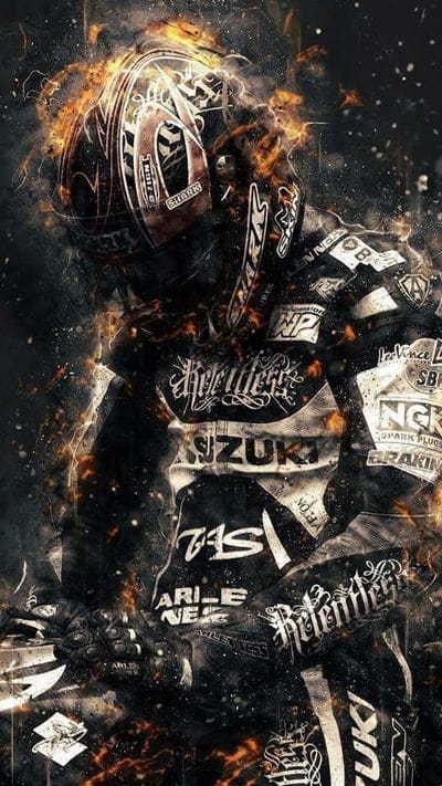 Suzuki biker, art, bike, desenho, driver, fire helmet, motorcycle, race, mobile wallpaper, android wallpaper, iPhone wallpaper, phone wallpaper