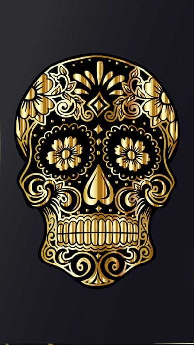Gold Skull, anarchy, gear, logo, metal