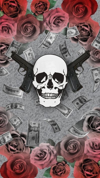 Skull,guns and roses,art,dark,fine art,gloomy,goth,money,skull, skulls