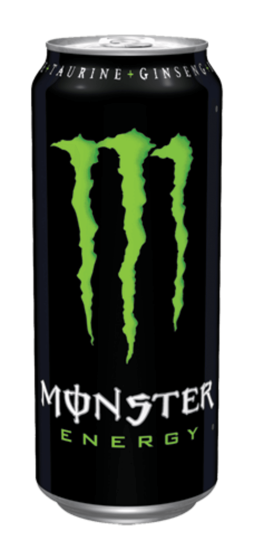 Monster energy drink can in matte black aluminum featuring three vertical neon green claw scratch marks.