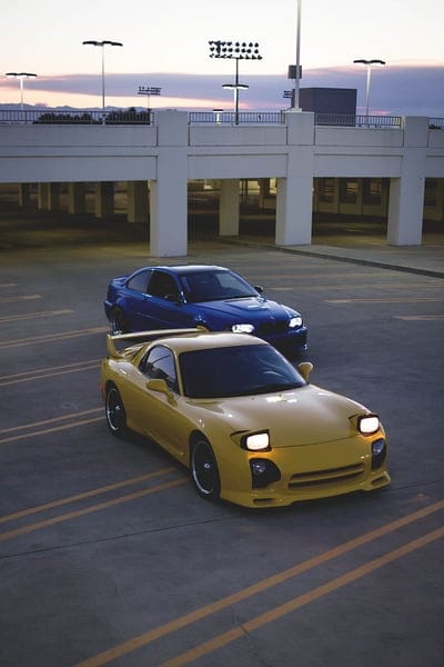 mazda rx-7, mazda, bmw, cars, parking, mobile wallpaper, android wallpaper, iPhone wallpaper, phone wallpaper