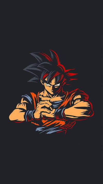 Goku, Dragon Ball, Dragon Ball Z, Dragon Ball Super, Anime, Manga, Fan Art, Minimalist, Dark Background, Stylized, Vector Art, Orange Gi, Red Outline, Intense, Warrior, Fighter, Digital Art, Wallpaper