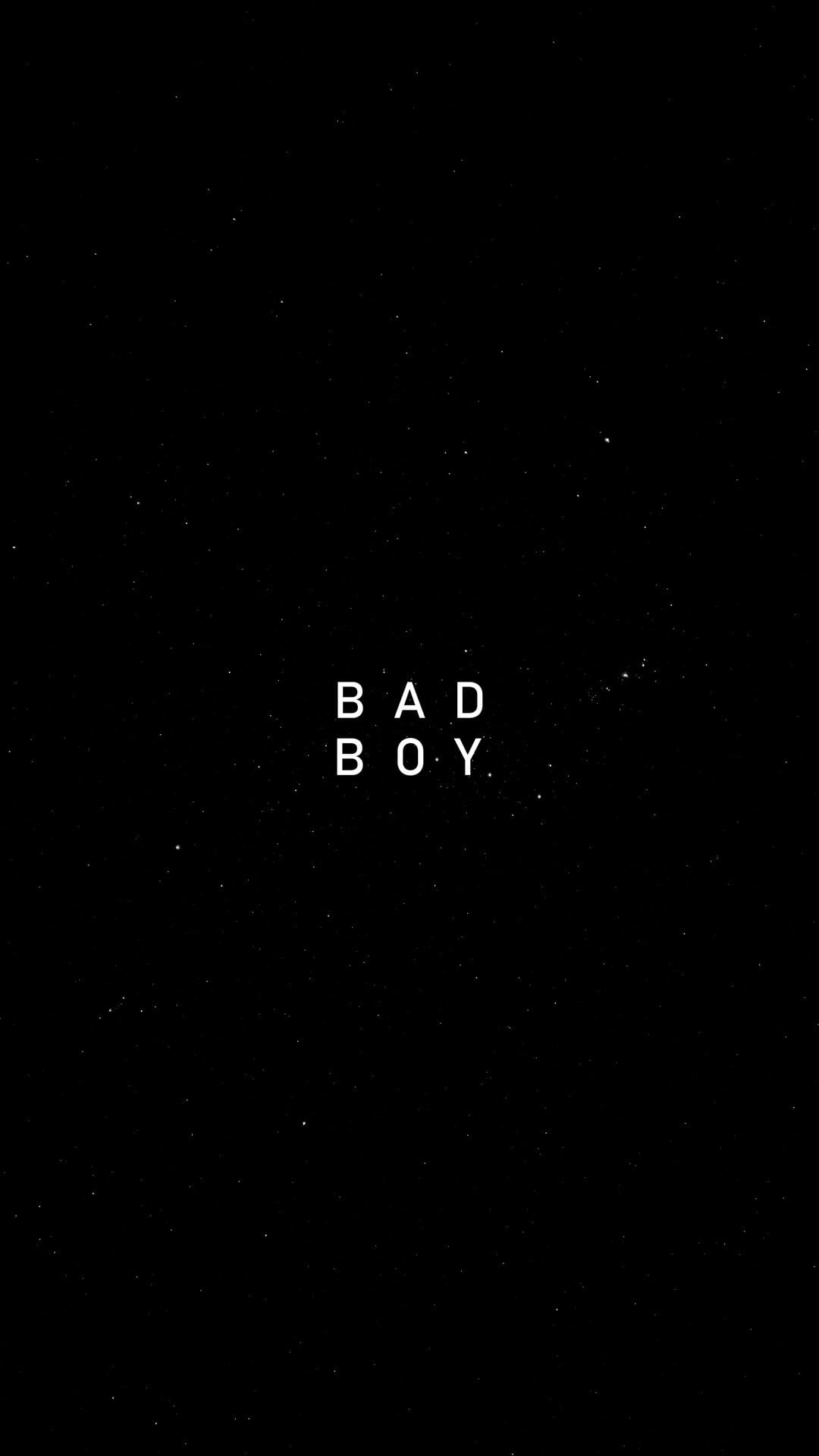 Bad Boy text stacked vertically in white over a black background dotted with tiny white stars and stardust.