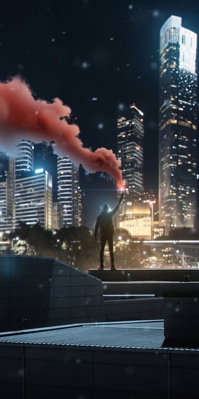 alone,colorbomb,redsmoke,citybg,boyontop,smoke,nightsky,boy,attitude