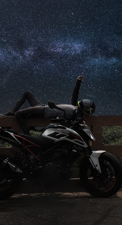 Night rider, bike, dream, man, motor, motorcycle, motors, sky, stars, mobile wallpaper, android wallpaper, iPhone wallpaper, phone wallpaper