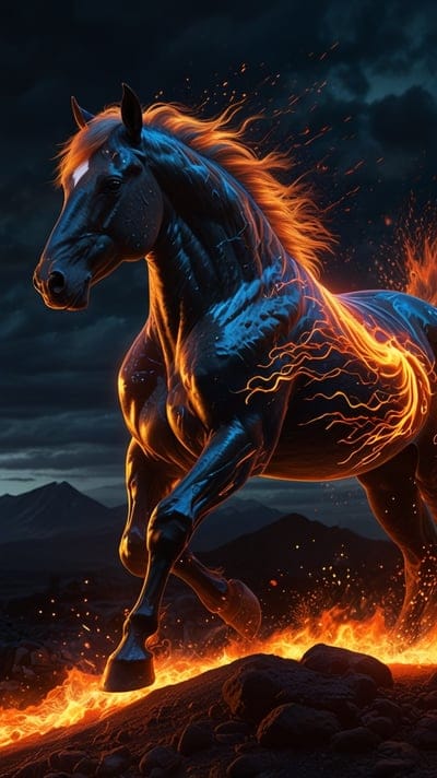 Horse,Cool,Fiery,Fire,Dark,Animal,Volcanic,Wallpaper,Ai Wallpaper,Ash,Dark Clouds,Lava,Fire Wallpaper