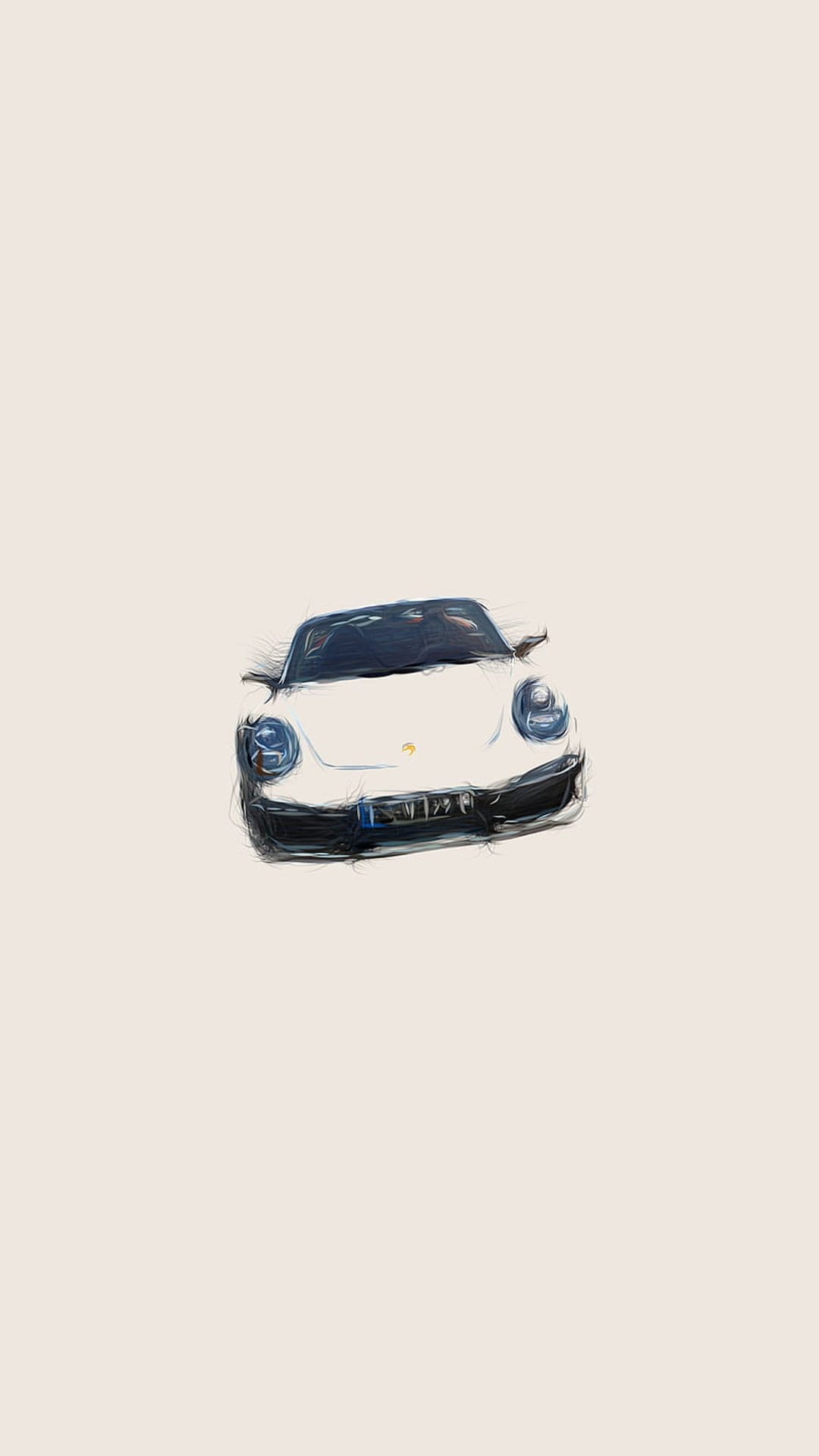 White Porsche 911 sports car depicted in a minimalist sketch style with fluid lines against a light background.