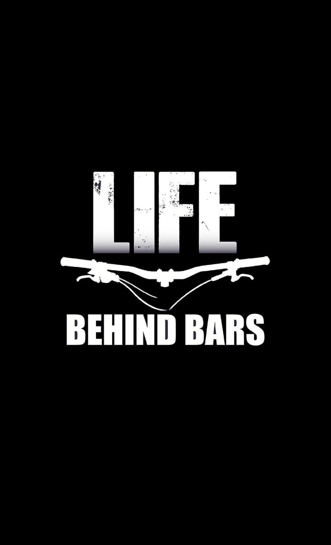 Mountain bike handlebars sit between bold white text on a solid black background in this vertical layout.