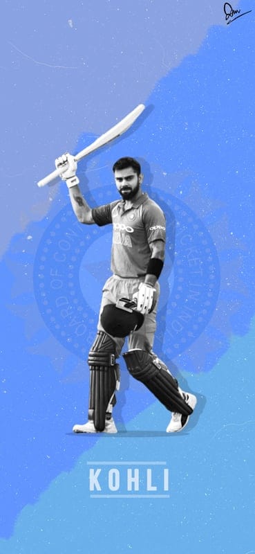 Virat Kohli, cricket, artwork, digital art, sports, Indian cricketer, batting, blue background, graphic design, portrait, athlete, cricket art, fan art, sporting event, champion, cricketer, wall art, poster, illustration, action shot, creative, mobile wallpaper