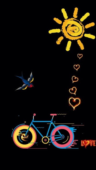 Bike Ride, bicycle, black, fun, corazones, neon, sun, mobile wallpaper, android wallpaper, iPhone wallpaper, phone wallpaper