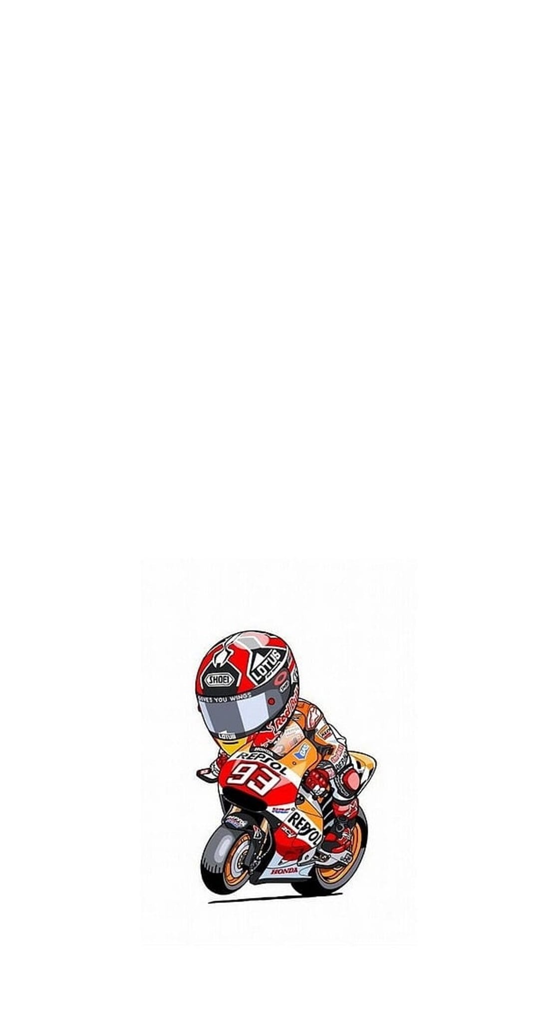 Chibi motorcycle racer wearing a red helmet and racing leathers sits on a red sportbike with number 93 decals.
