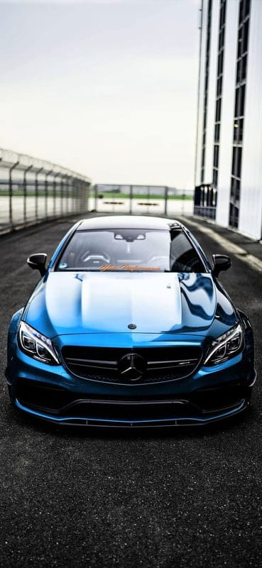 Mercedes amg c63, blue, car, street, mobile wallpaper, android wallpaper, iPhone wallpaper, phone wallpaper