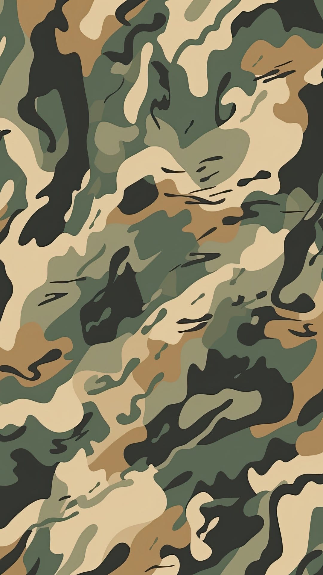 Desert camouflage pattern with overlapping organic shapes in various shades of tan, brown, and earthy green.