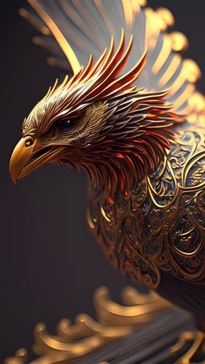 Phoenix Bird, Animation, immortal bird, side look, yellow beak bird