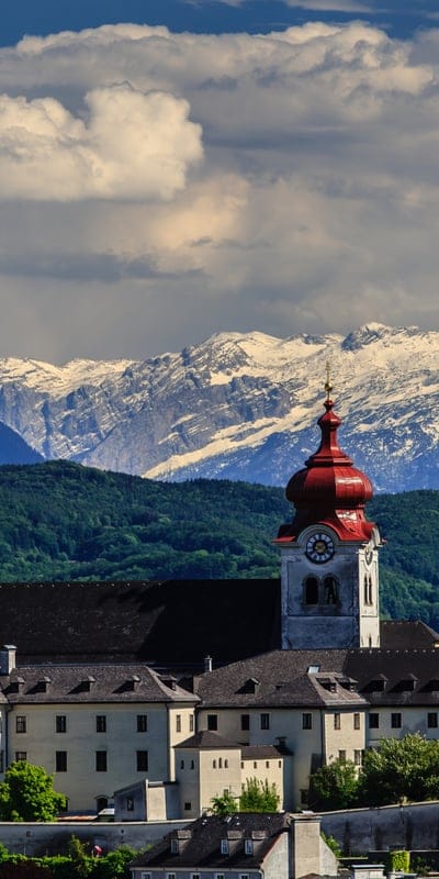 Nonnberg Abbey, Austria, historic, mountains, nature, serene, outdoor, peaceful, beautiful, natural beauty, tranquil, picturesque, landscape, travel, architecture, abbey, iconic, snow, green, blue sky, charming