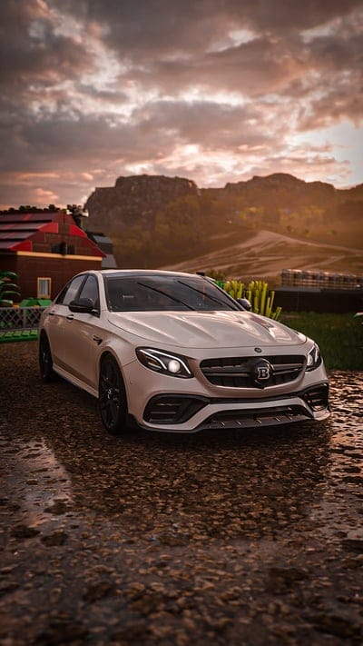 Mercedes Brabus C63, car, carros, forza, forza horizon, sunset, mobile wallpaper, android wallpaper, iPhone wallpaper, phone wallpaper