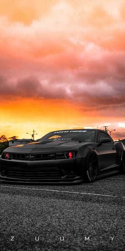 Red eye, chevrolet, camaro, black, car, muscle, america sports, sunset, mobile wallpaper, android wallpaper, iPhone wallpaper, phone wallpaper