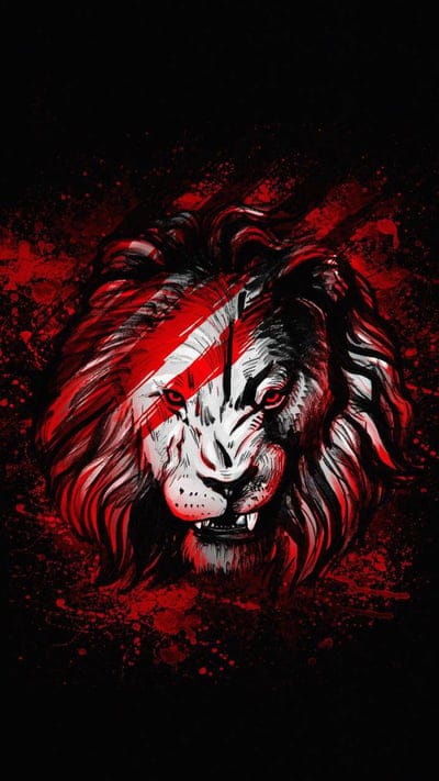 Abstract lion, red and black, aggressive, powerful, wild, animal art, grunge, vibrant, digital painting, big cat, fierce, artistic, urban art, strength, splash art, energetic, primal, king, expressive, modern