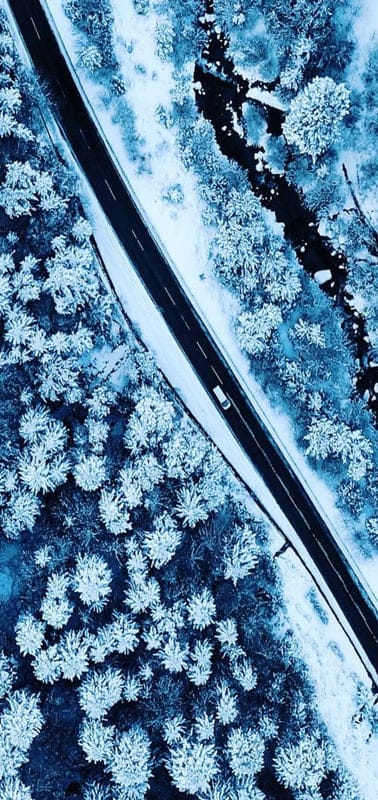 Winter, Snow, Forest, Aerial, Road, Landscape, Blue, White, Cold, Nature, Scenic, Journey, Car, Travel, Outdoors, Frosty, Tranquil, Frozen, Pines, Wilderness